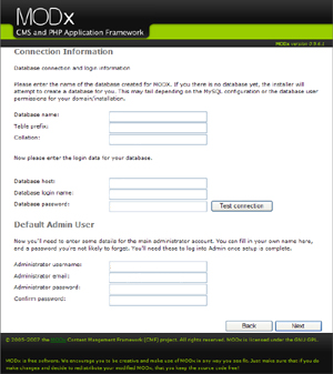 データベース・管理アカウント設定画面